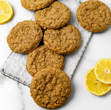 Gluten-Free Ginger Lemon Oatmeal Cookies Lemon Oatmeal Cookies, Ginger Oatmeal, Whole Grain Gluten Free, Lemon Oatmeal, Chewy Oatmeal Cookies, Gluten Free Oatmeal Cookies, Diet Cookies, Healthy Oatmeal Cookies, Gluten Free Cookie Recipes