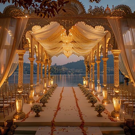 Elegant Wedding #Ceremony: A breathtakingly beautiful wedding #Location elegantly draped in sheer fabric with a scenic lake backdrop. #BridalBliss #Elegance #Venue #LoveStory #DreamWedding #AIArt #AIPhoto #StockCake ⬇️ Download and 📝 Prompt 👉 https://stockcake.com/i/elegant-wedding-venue_489099_489008 Beach Wedding Setup, Scenic Wedding Venues, Elegant Wedding Ceremony, Indian Wedding Venue, Arabian Wedding, Beach Wedding Arch, Scenic Wedding, Floral Archway, Opulent Wedding