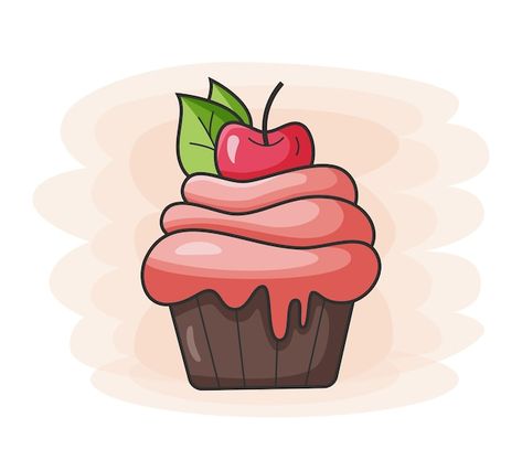 Cute Cupcake Drawing, Muffin Cartoon, Cherry Food, Cartoon Cupcakes, Desserts Drawing, Cupcake Illustration, Cupcake Vector, Cupcake Plate, Cupcake Drawing