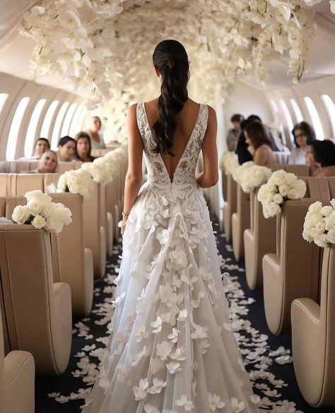 Pilot Wedding, Airplane Wedding, Unusual Wedding Venues, On Airplane, Fairy Wedding Dress, Evening Wear Dresses, Long Sleeve Wedding Gowns, Formal Ball Gown, Fairy Wedding