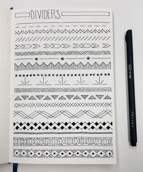 Notebook Inspiration Design, Doodle Dividers Ideas, Bujo Divider Ideas, Bujo Borders And Dividers, Bujo Notes Page, Aesthetic Journal Border Ideas, Page Separator Design, Bujo Boarders, Underlining Ideas