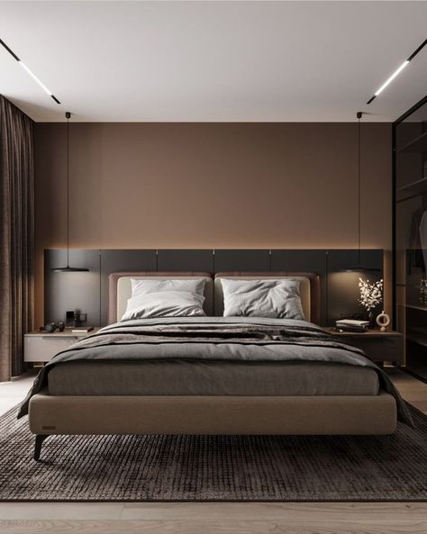 Mocha Mousse Interior Design, Down Ceiling Design, Mocha Mousse, Bed Interior, Brown Rooms, Brown Bed, Bedroom Setup, Brown Interior, Apartment Living Room