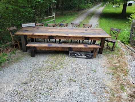 Rustic FARM TABLE 10 12 14 Foot FT Set W/You Pick Chairs Farmhouse Country Cabin Distressed Large Kitchen Dining Table Custom Sizes Colors Rustic Dining Chair, 12 Foot Table, Cabin Dining Table, Large Outdoor Dining Table, 12 Person Dining Table, Log Dining Table, 10 Person Dining Table, Farm Table Dining Room, Farmhouse Table Base