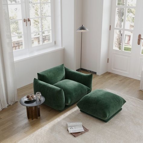 Single Sofa Accent Chair Armchair Chenille Fabric Sofa with Ottoman Set - Bed Bath & Beyond - 36924527 Green Accent Chair, Living Room Transformation, Couch With Ottoman, Modern Sofa Living Room, Minimalist Sofa, Living Room Sofa Set, Single Sofa Chair, Inspire Me Home Decor, Ottoman Set