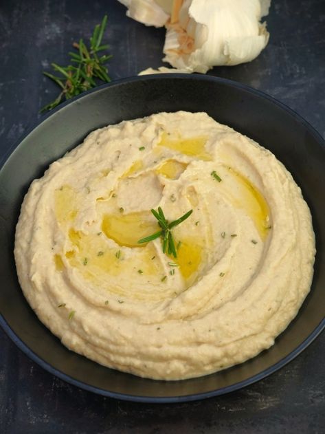 White Bean Puree with Rosemary & Garlic Rosemary Mushrooms, Healthy Hummus Recipe, Bean Puree, White Bean Puree, Juicy Pork Tenderloin, Healthy Hummus, Parsnip Puree, Rosemary Garlic, Healthy Side