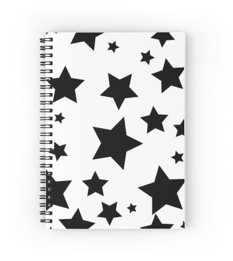 Spiral notebooks with high-quality edge-to-edge print on front. 120 pages in your choice of ruled or graph lines. Black stars with white background Front Notebook Design Ideas, Front Cover Design Notebook, Notebook Front Page Ideas, Notebook Design Ideas Cover, Notebook Design Ideas, Notebook Cover Ideas, Star Notebook, Binder Decoration, Journal Black