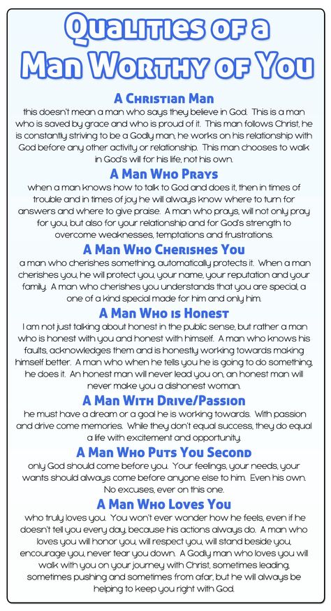 Qualities of a Godly Man What I Like About You, Letter To My Daughter, Godly Dating, To My Future Husband, Christian Relationships, Godly Relationship, A Course In Miracles, Godly Marriage, Christian Men