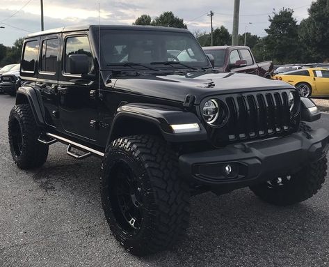 All Black Jeep, Black Jeep Wrangler Unlimited, Jeep Wrangler Tires, Jeep Wrangler Wheels, Black Jeep Wrangler, Jeep Sahara, Jeep Wrangler Lifted, Jeep Dogs, Custom Jeep Wrangler