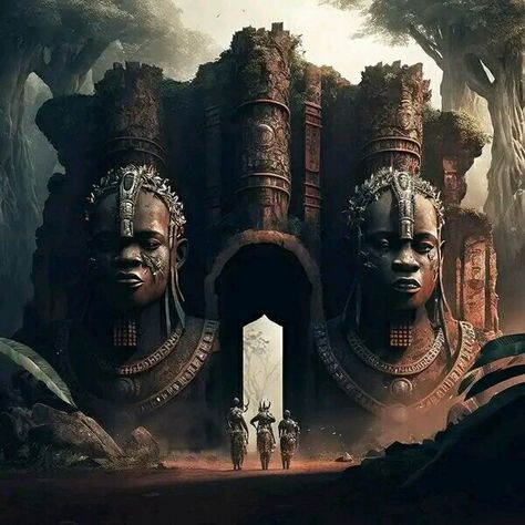 Benin Kingdom, Afrofuturism Art, African Mythology, Afrique Art, African Art Paintings, Afrocentric Art, The Portal, Africa Art, Fantasy City