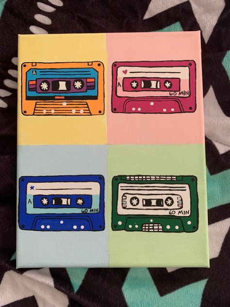 80s Aesthetic Painting Ideas, Painting Ideas On Canvas Retro, Large Canvas Painting Ideas Easy Aesthetic, Painting Ideas Music Albums, Retro Canvas Painting Ideas, Cute Aesthetic Canvas Paintings, Simple Mini Canvas Paintings Aesthetic, 80s Painting Ideas On Canvas, Cassette Painting Ideas