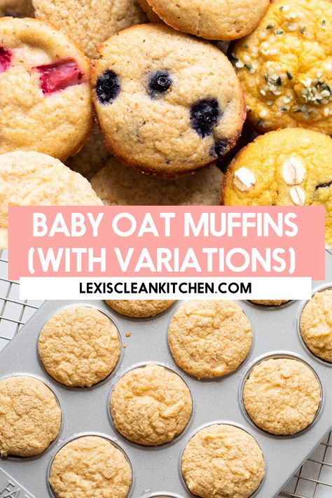 Made with just a few simple ingredients, these Healthy Baby Oat Muffins are a perfect first muffin to give to your baby or toddler. They're made mini, perfect for little hands, and with minimal ingredients. Infant Muffin Recipe, Banana Lentil Muffins Kids Eat In Color, Blw Mini Muffins, No Sugar Muffins For Baby, Easy Baby Muffin Recipe, Blw Breakfast Muffins, Baby Food Muffins Recipes, Muffins For 6 Month Old, Baby Led Weaning Muffins Healthy