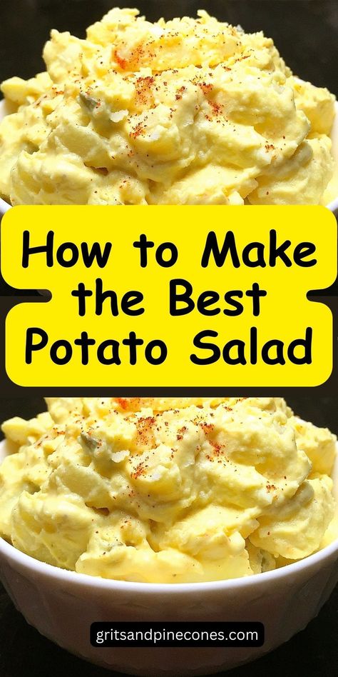 Old-fashioned Southern potato salad is a classic side dish that is creamy, tangy, and full of crunchy dill pickles, mayo, and hard-boiled eggs. This easy make ahead recipe is even better the next day, so make a big batch to bring to potlucks, barbecues, holiday picnics, or cookouts! This is the potato salad recipe you need this summer! Southern Potato Salad Recipe, Crunchy Dill Pickles, Old Fashioned Potato Salad, The Best Potato Salad, Best Potato Salad, Best Potato Salad Recipe, Southern Potato Salad, Potato Salad Recipe Easy, Potato Salad With Egg