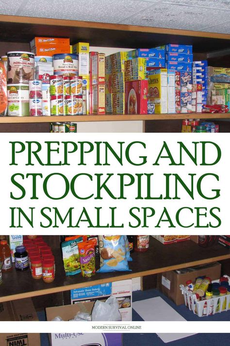 Food Storage For Small Spaces, Food Storage Small Spaces, Food Storage Ideas For Small Spaces, Prepper Storage Ideas, Survival Room Ideas, Prepper Closet, Prepping Organization, Prepping In An Apartment, Prepper Organization