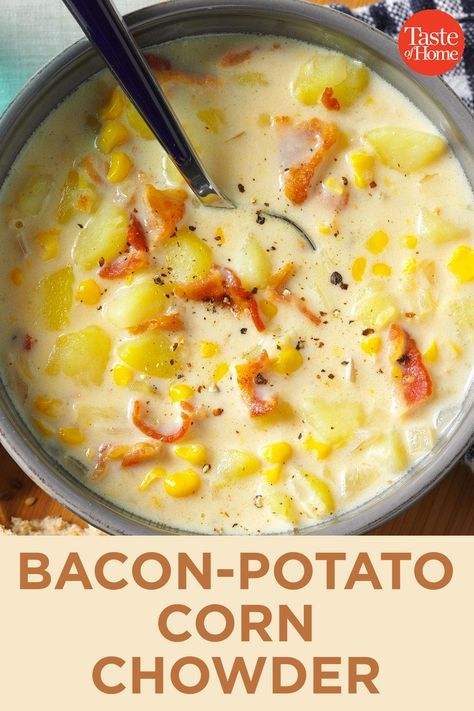 Bacon Potato Corn Chowder, Corn Chowder Soup, Bacon Corn Chowder, Potato Corn Chowder, Slow Cooker Potatoes, Bacon Potato, Chowder Soup, Cooking Soup, Corn Chowder