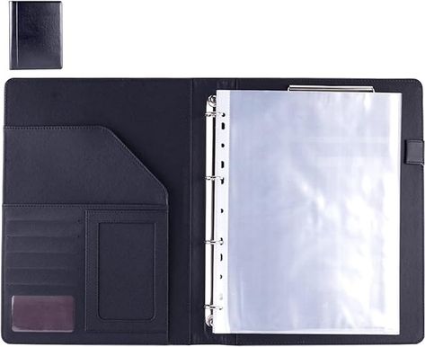 Amazon.com : Enyuwlcm PU Leather Padfolio Ring Binder with Clipboard Resume Leather Portfolio with 20 Clear Plastic Sleeves Black : Office Products Portfolio Binder, Leather Padfolio, Sheet Protectors, Padfolio, Page Protectors, Binder Organization, Black Office, Leather Portfolio, Clipboard