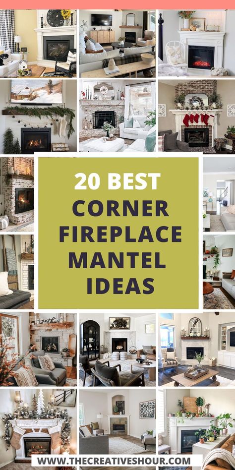 Discover the Charm of Corner Fireplace Mantels: Transform your corner space into a cozy haven with a corner fireplace mantel. Learn how to choose, design, and decorate your mantel to make it the focal point of your room. How To Style A Corner Fireplace Mantel, Updating Corner Fireplace, Ideas For Corner Fireplaces, Corner Fireplace Stone Ideas, Corner Fireplace Wall Decor, Styling A Corner Fireplace, How To Update A Corner Fireplace, Cozy Living Rooms With Corner Fireplace, Den With Corner Fireplace