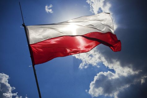 The Polish flag flying in the wind | free image by rawpixel.com Poland Facts, Polish Flag, Polish People, Poland Flag, Poutine, Sopot, Krakow, Belarus, Warsaw