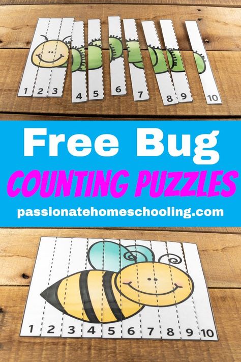 FREE COUNT TO 10 BUG PUZZLES: These counting to 10 bug puzzles are so cute!! My daughter loves to practice her numbers with these fun activities. A perfect way to have fun practicing early math skills. #preschool #mathpuzzles #homeschool #preschoolactivities Bug Activities, Numeracy Activities, Insects Preschool, Counting Puzzles, Bugs Preschool, Number Activities, Early Math, Math Activities Preschool, Preschool Lessons