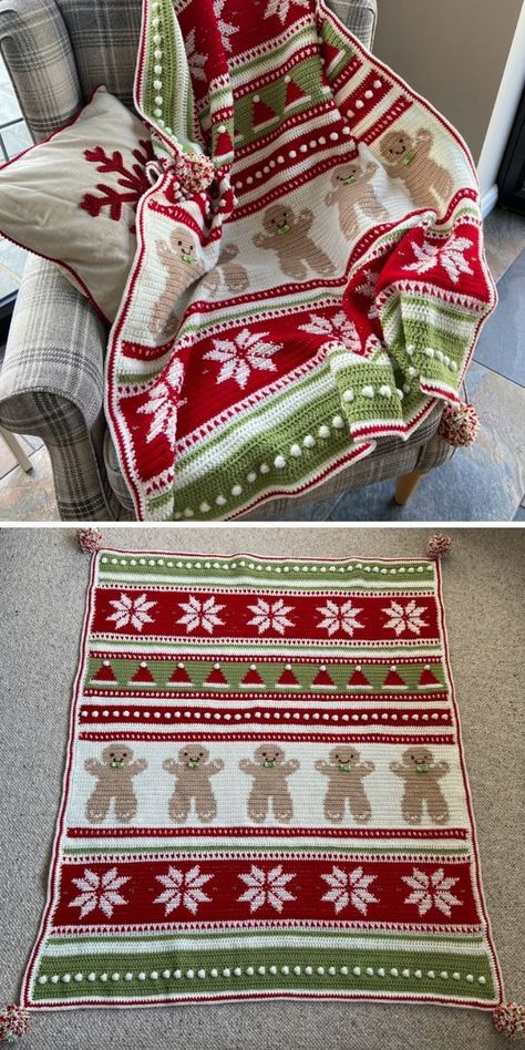 Crochet Patchwork Blanket, Christmas Crochet Blanket, Crochet Blanket Tutorial, Crochet Free Patterns, Christmas Crochet Patterns Free, Crochet Xmas, Crochet Blanket Designs, Crochet Quilt, Haken Baby