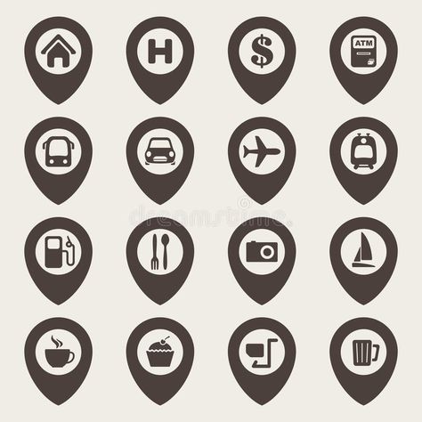 Architecture Symbols, Map Icon, Pictogram Design, Elearning Design, Restaurant Icon, Mark Icon, Map Symbols, Navigation Map, Navigation Design