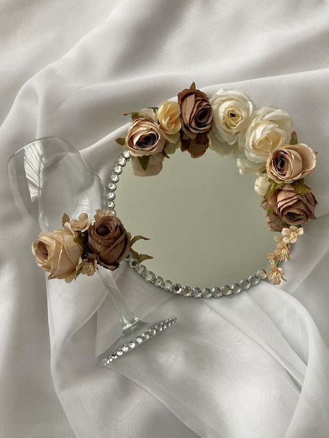 Floral Mirror Ring Plate Nikkah Engagement Wedding - Etsy UK Nikkah Mirror Plate, Glass Decoration Wedding, Wedding Glass Decoration Ideas, Nikah Mirror Decoration, Nikkah Mirror Rasam, Nikah Mirror Plate, Nikkah Ring Plate, Ring Plate Decoration Engagement, Wedding Plates Ideas