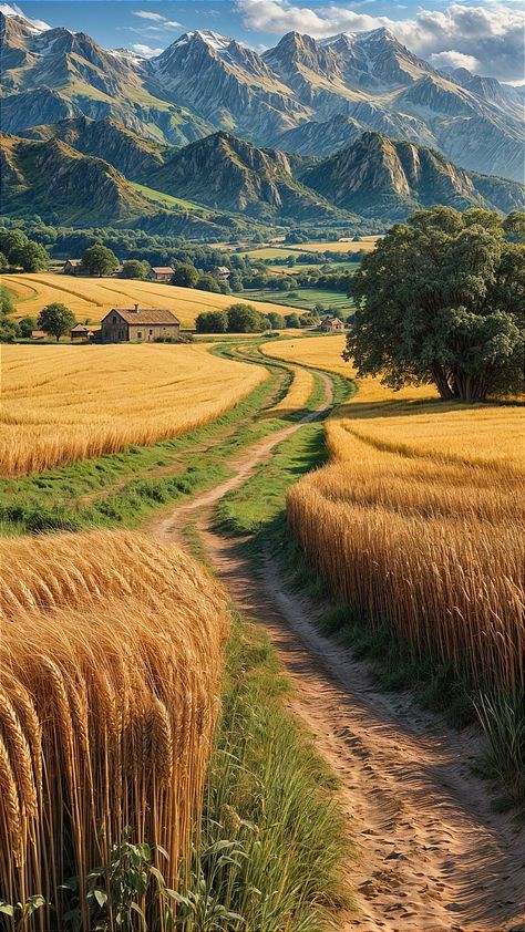 Fields And Mountains, Breathtaking Places Nature, Wheat Field Aesthetic, Farmland Aesthetic, Wheat Field Photography, Farmland Landscape, Golden Wheat Field, Daylight Photography, Field Of Wheat