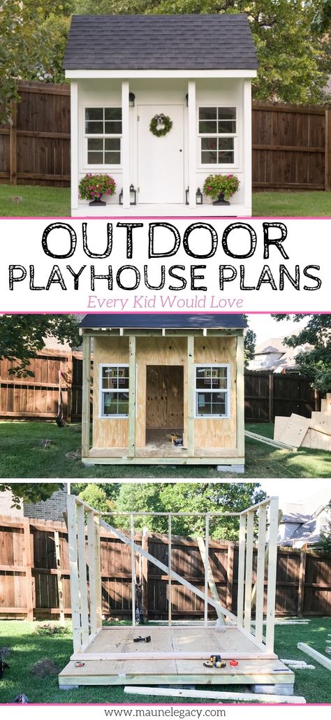 Wood Playhouse Plans, Building A Playhouse Diy, How To Build A Play House For Kids, Play House Diy Outdoor, Diy Play Houses, Diy Kid Playhouse Outdoor, Easy Diy Playhouse Outdoor Cheap, She Shed Building Plans, Play House Plans