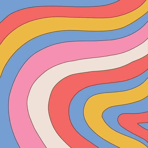 Wavy Rainbow Stripe Retro Seamless Pattern Background in style of 70s 80s. Simple Funky backdrop with lines. Vector hand drawn illustration. Retro Stripes Pattern, Wavy Rainbow, Senior Jeans, Retro Graphic Design, Rainbow Pin, Rainbow Background, Hand Drawn Illustration, Pattern Images, Retro Stripes