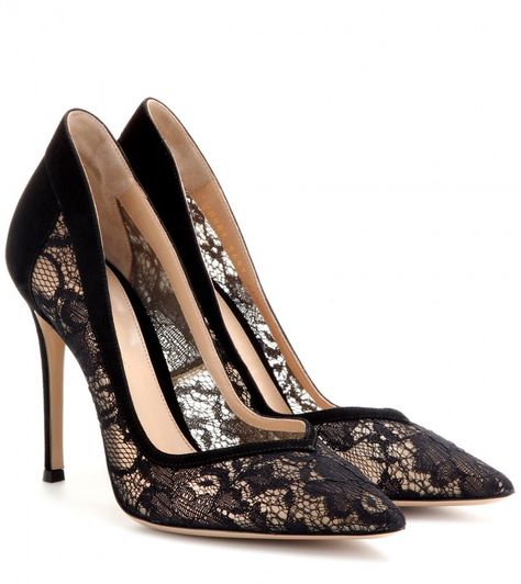 Gianvito Rossi Lace and suede pumps Black Lace Pumps, Shoes Pumps Heels, Black Lace Shoes, Dr Shoes, Lace Pumps, Black Suede Shoes, Black Shoes Heels, Rossi Shoes, Suede Leather Shoes