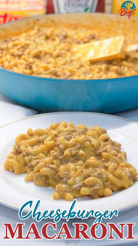 Need a fast dinner idea that can be made in 15 minutes? This homemade hamburger helper recipe is a quick and easy to make cheeseburger macaroni and cheese with just ground beef, macaroni, Velveeta, ketchup and mustard. Ground Beef Recipes With Velveeta Cheese, Cheeseburger Mac And Cheese Velveeta, Velveeta Cheeseburger Macaroni, Cheeseburger Hamburger Helper Homemade, Velveeta Hamburger Helper, Cheese Burger Pasta, Cheese Burger Macaroni, Homemade Cheeseburger Macaroni, Cheeseburger Hamburger Helper