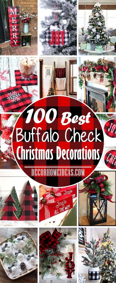 DIY Buffalo Check Christmas Decor Ideas, ornaments, Christmas trees, printables #Christmas #buffalocheck #diy #decorhomeideas Buffalo Check Christmas Decor, Buffalo Plaid Christmas Decor, Buffalo Plaid Christmas Tree, Plaid Christmas Decor, Flocked Christmas Trees Decorated, Buffalo Check Christmas, Plaid Christmas Tree, White Christmas Trees, Christmas Tree Ideas