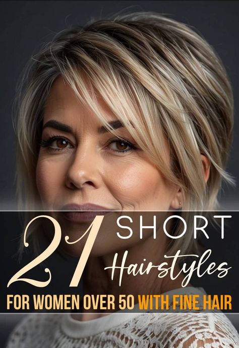 21 Short Hairstyles For Women Over 50 With Fine Hair Short Hair For Thinning Hair Women, Over 50 Fine Hair Styles, Short Cut For Fine Hair Over 50, Letting Short Hair Grow Out Hairstyles, Short Hairstyles For 50 Year Old Women, Short Hairstyle Thinning Hair, Short Blonde Color Ideas, Haircuts For Very Fine Thinning Hair, Short Hair For Fine Hair Over 50