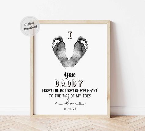 Footprint Cards For Dad, Footprint Printable, Newborn Crafts, Baby Footprint Crafts, Baby Art Crafts, Baby Footprint Art, Diy Father's Day Crafts, First Time Dad Gifts