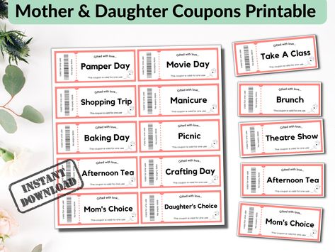 Coupon Book For Mom, Coupons For Mom, Mom Daughter Dates, Coupon Book Printable, Coupon Book Diy, Mother's Day Coupons, Mom Coupons, Book Birthday, Present For Mom