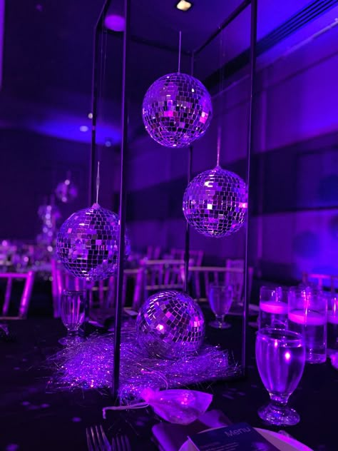 Sweet Sixteen Euphoria Theme, Euphoric Aesthetic Party, Night At The Disco Prom, Purple Party Lighting, Purple Party Lights, Club Theme Sweet 16, Prom Euphoria Theme, Euphoria Table Decorations, Purple Aesthetic Birthday Party