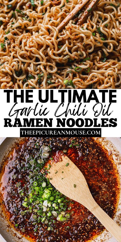 Garlic Chili Oil Noodles, Chili Oil Noodles, Garlic Chili Oil, Oil Noodles, Ramen Recipes Easy, Noodle Recipes Easy, Asian Noodles, Ramen Recipes, Ramen Noodle