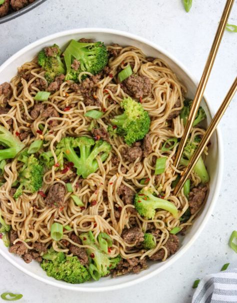 Gluten Free Beef And Broccoli, Broccoli Ramen Stir Fry, Beef And Broccoli Ramen, Gluten Free Ramen Noodles, Broccoli Ramen, Ground Beef Stir Fry, Gluten Free Ramen, Ground Beef And Broccoli, Ramen Stir Fry