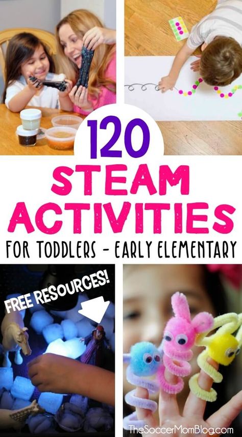 Whether you're looking to keep brains busy on a school break, or for simple ways to learn at home, this collection of STEAM activities for kids is full of ideas! There are hours of easy to set up activities for kids! Table Top Activities For Kindergarten, Steam Activities For Toddlers, Steam Activities For Kids, Steam Teacher, Toddler Games, Monster Craft, Steam Learning, Teacher Activities, School Break