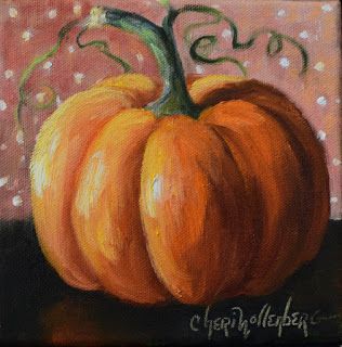 Dancing Brush -  Art by Cheri Wollenberg: A Pumpkin Just In Time Pumpkin Painting Ideas Canvases, Halloween Meals, Pumpkin Canvas Painting, Pumpkin Paintings, Fall Canvas Art, Autumn Quilt, Vegetable Painting, Fall Canvas Painting, Pumpkin Canvas