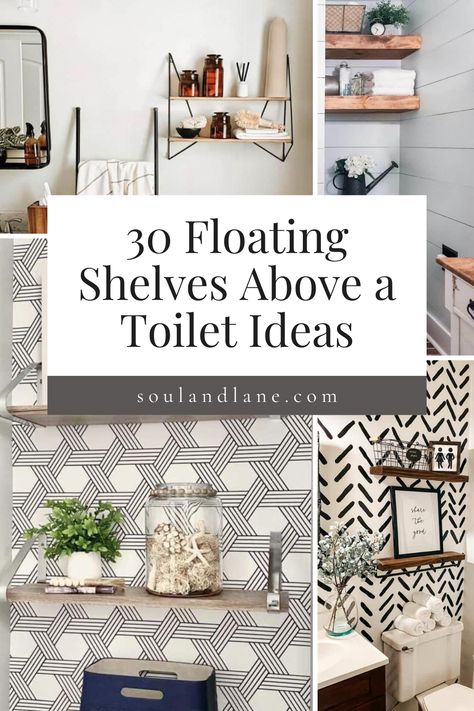 Maximize the vertical space in your bathroom with stylish and functional floating shelves above the toilet. These sleek storage solutions not only provide a perfect spot for essentials and decorative items but also add a touch of elegance to your bathroom decor. Explore various ways to style floating shelves, from arranging neatly folded towels and baskets for toiletries to displaying plants and art for a more personalized touch. Learn how to choose materials and finishes that complement your ba Bathroom Back Of Toilet Decor, Guest Bath Floating Shelves, Bathroom Open Shelving Above Toilet, Bathroom Shelves Decor Over Toilet, Floating Shelf Above Toilet Decor, Powder Room With Floating Shelves, 2 Shelves Above Toilet, Floating Bathroom Shelves Decor, Functional Bathroom Shelves