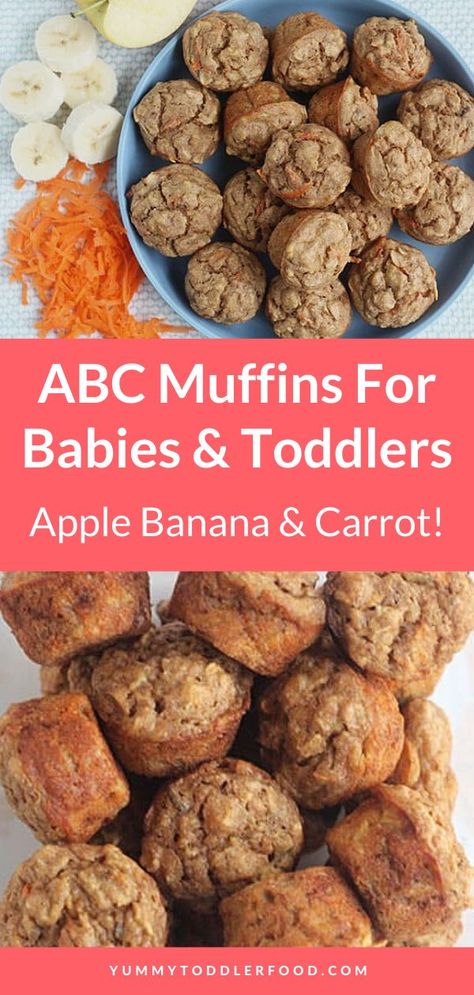 Do you want a healthy easy snack for your baby? Amazing Baby ABC Muffins made with fresh fruits and veggies! Babies, toddlers, and kids love them and they are a healthy snack that is perfect for little ones when they are hungry. You can make them ahead and they travel well in the car and on trips. These Baby ABC Muffins are an excellent source of nutrients plus chewy and scrumptious. Easy to make and a great finger-food recipe for kids. Healthy Snacks For Infants, Healthy Snacks For 10 Month Old, Parade Food Snacks, 13 Month Old Snack Ideas, Healthy Snacks With Veggies, Food For Toddlers One Year Old, Muffins For 9 Month Old Baby, Healthy Snacks For 12 Month Old, Baby Led Weaning Banana Muffins