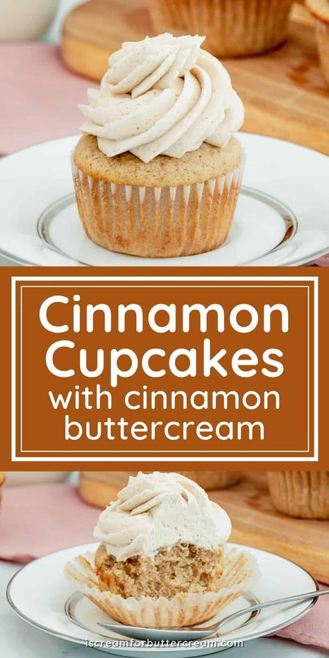 Vanilla Cinnamon Cupcakes, Cinnamon Cupcakes Easy, Cinnamon Sugar Cupcakes, Banana Cupcakes With Cinnamon Frosting, Fall Cupcake Recipes, Cinnamon Cupcakes Recipe, Cinnamon Buttercream Frosting, Cinnamon Roll Cupcakes, Cupcakes From Scratch