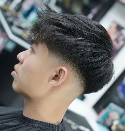 Disconnected Undercut Hairstyle for Thick Straight Hair Mid Fade Straight Hair, Short Hairstyles For Men Straight Hair, Undercut Hairstyle Men, Taper Fade Short Hair, Low Taper Fade Haircut, Haircut Ideas For Men, Mid Fade Haircut, Short Hair For Boys, Short Haircuts For Men