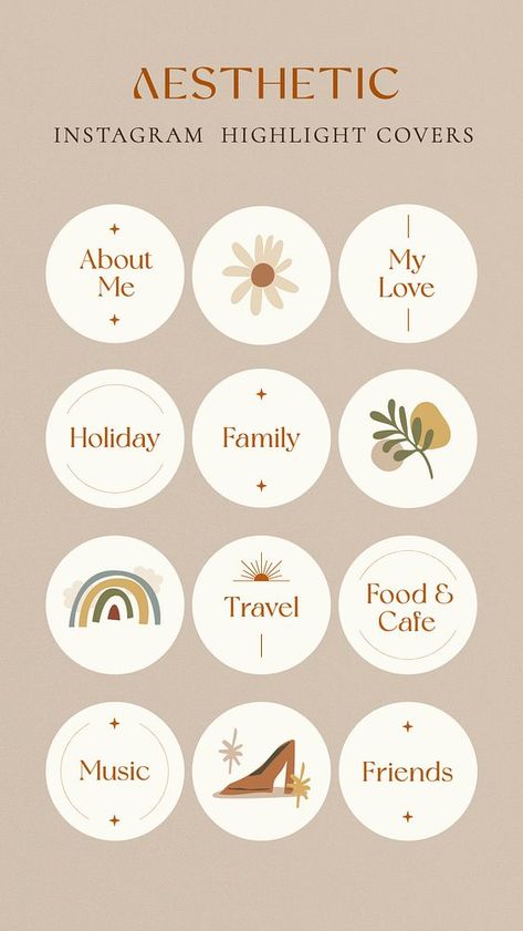 Aesthetic Instagram story highlight cover template set | free image by rawpixel.com / Wan Icons Aesthetic For Instagram Highlights, Highlights Emoji Instagram, Instagram Highlits Name Ideas, Highlight Icons Instagram Aesthetic, Hilight Instagram Ideas, Cover Of Highlights Instagram, Me Story Highlight Cover, Self Highlight Cover Instagram, Caver Highlight Minimal