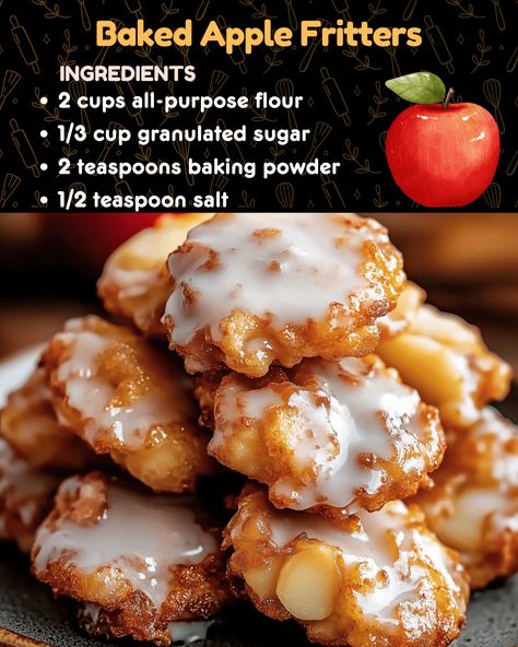 Baked Apple Fritters Baked Apples For Two, Apple Fritter Scones, Apple Fritter Recipes Easy, Recipes With Cooking Apples, Easy Baked Apple Fritters, Bake Apple Fritters, Cooked Apples Healthy, Oven Apple Fritters, How To Make Apple Fritters