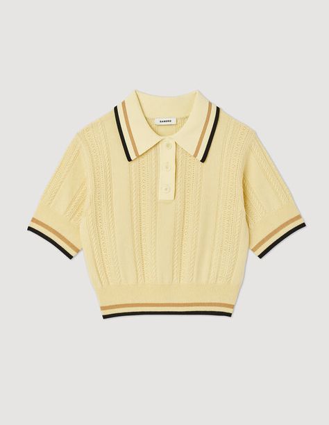 Knitted polo sweater - Sweaters & Cardigans | Sandro Paris Knitted Women Outfits, Peter Davison, Middle Eastern Fashion, Eastern Fashion, Polo Women, Knitted Polo, Sandro Paris, Polo Sweater, Yellow Sweater