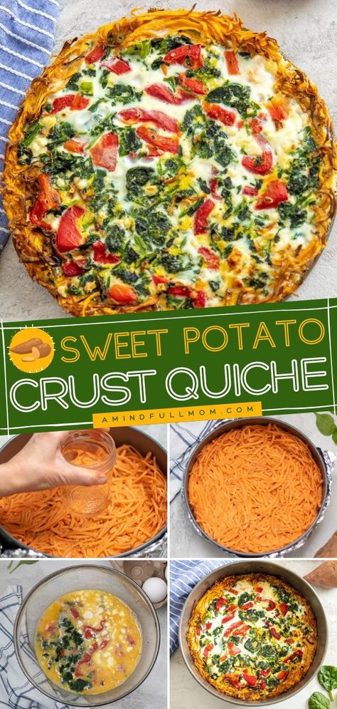 Potato Crust Quiche, Sweet Potato Crust Quiche, Sweet Potato Crust, Easy Spring Recipes, Vegetarian Quiche, Potato Crust, Healthy Potatoes, Quiche Recipes Easy, Spinach Quiche