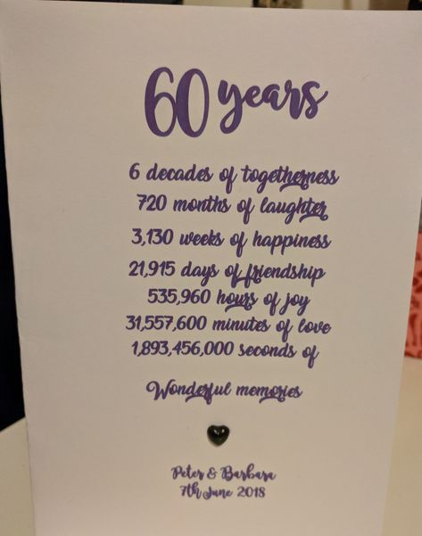 60 Yr Wedding Anniversary, 60th Wedding Anniversary Card Ideas, 60 Wedding Anniversary Quotes, 60th Wedding Anniversary Gift Ideas Diy, 60 Anniversary Cards Handmade, 60 Wedding Anniversary Ideas Decoration, 60th Anniversary Card Ideas, Anniversary Ideas For Grandparents, 60 Year Wedding Anniversary Ideas