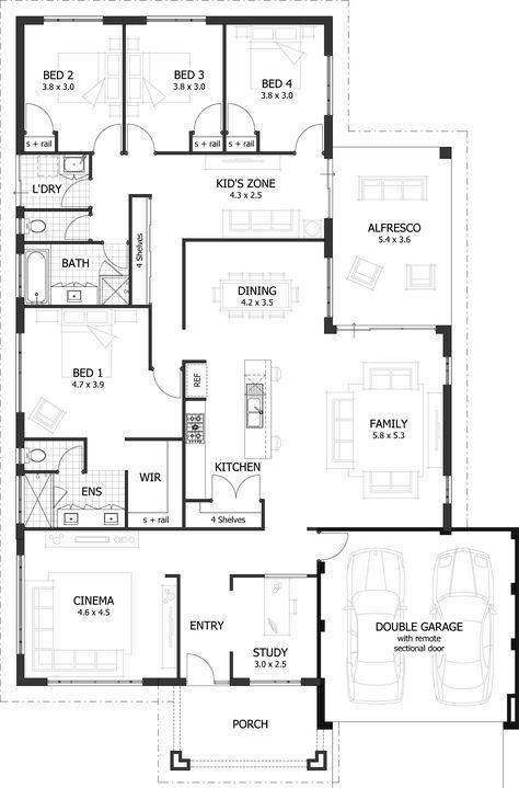 5 Bedroom House Plans, Bathroom Floor Plans, House Plans One Story, Kitchen Floor Plans, 4 Bedroom House Plans, Garage House Plans, House Layout Plans, Floor Plan Layout, House Blueprints