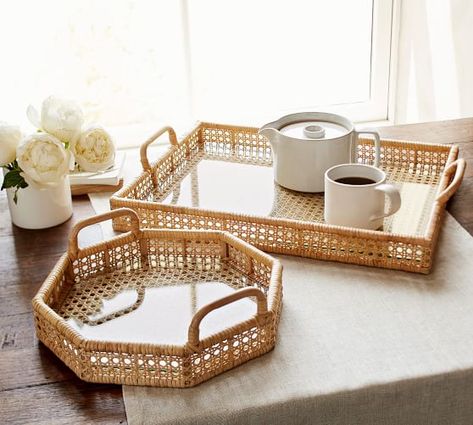 Sarah Bartholomew Madeline Tray Sarah Bartholomew, Woven Trays, Desain Pantry, Rattan Tray, Cane Furniture, Kitchen Island Decor, Bamboo Crafts, Island Decor, Pallet Crafts